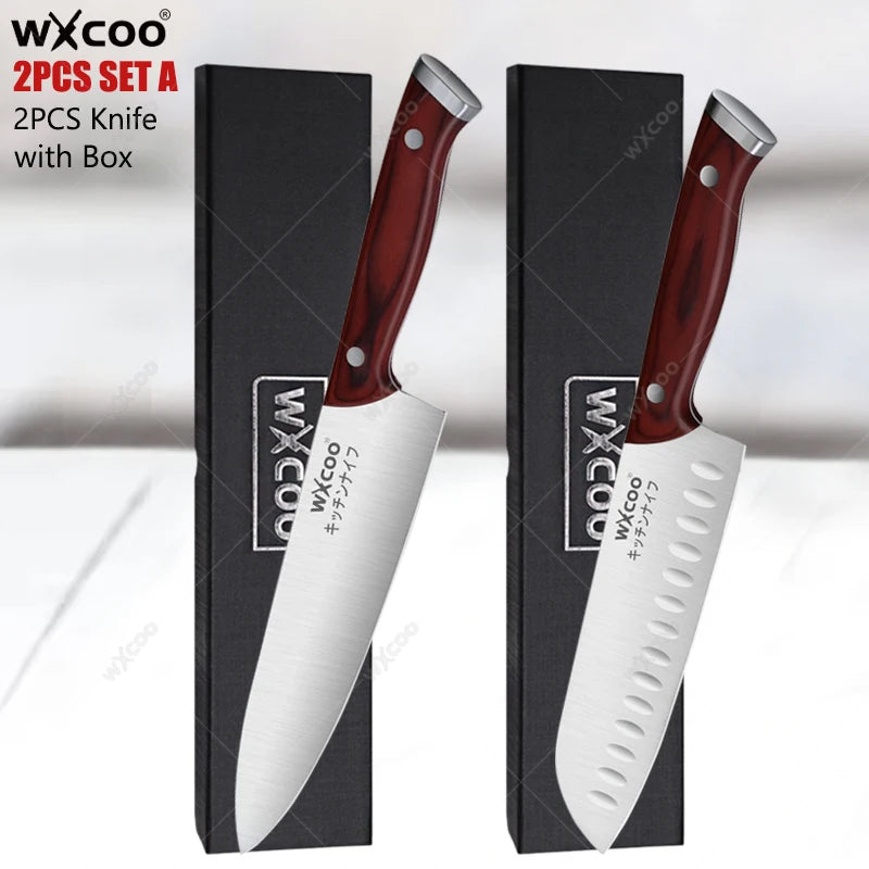 WXCOO Japanese Chef Knife Set – Sharp Stainless Steel Kitchen Chef Knife Set Axl 2PCS SET A with Box