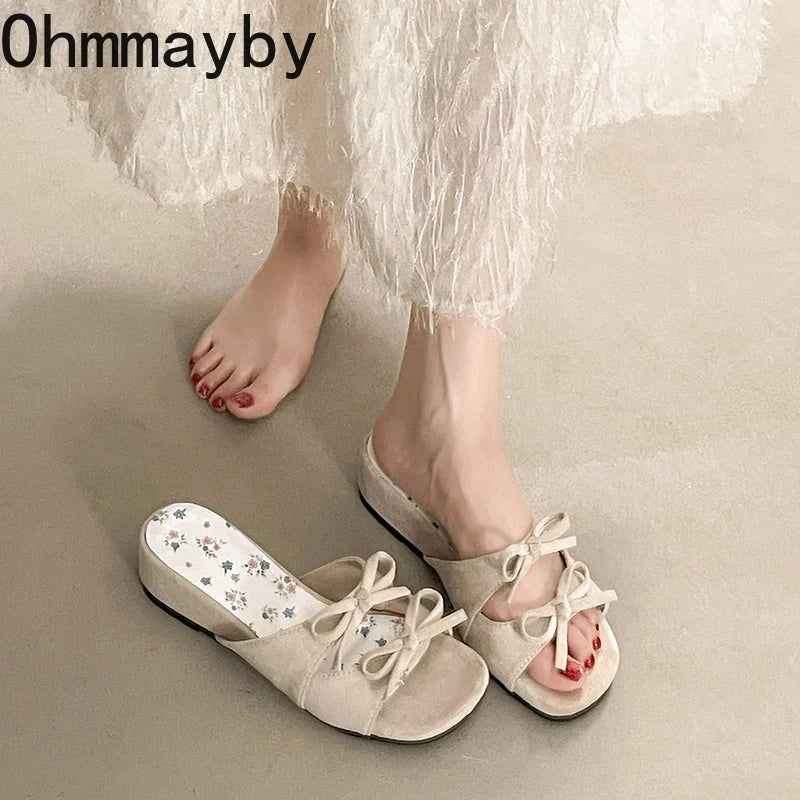 Women's Floral Butterfly-Knot Wedge Slippers | Summer Slides Wedge Slippers Axl