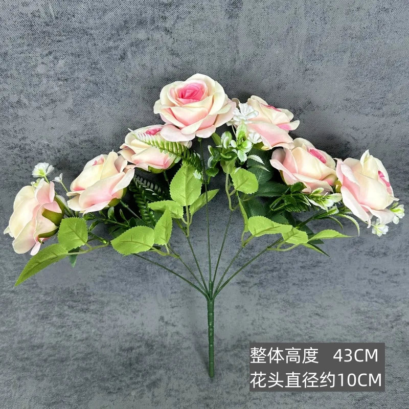Artificial 7-Head Rose Bouquet | Faux Silk Roses for Weddings Artificial Flower Bouquet Axl