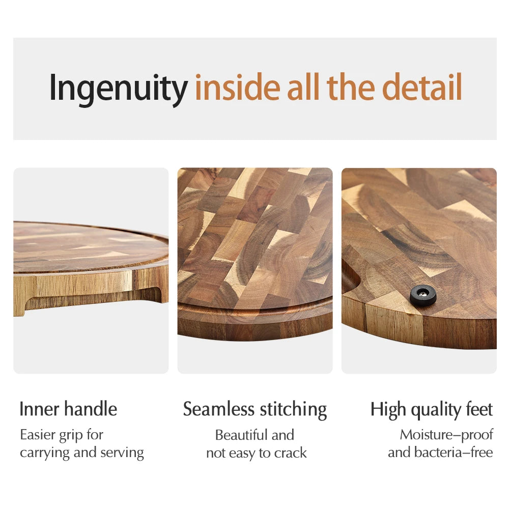 XINZUO Acacia Wood End Grain Round Cutting Board | Non-Slip Wood Cutting Board Axl
