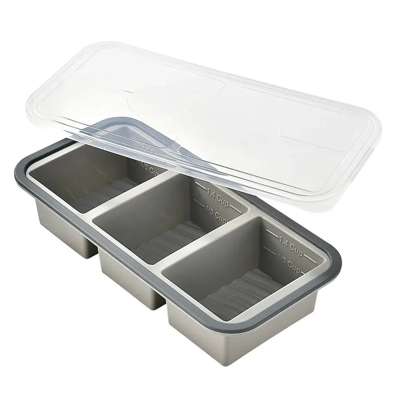 KEMORELA Silicone Food Storage Container 2/3/4 Grid Airtight Food Storage Container Axl Grey Three Grids