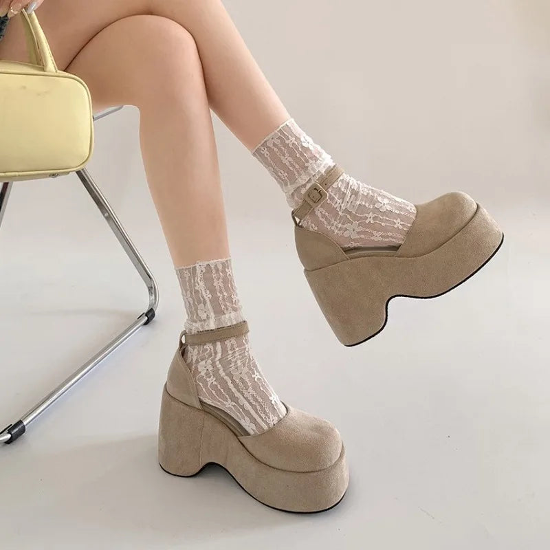 Women's Faux Suede High Heel Pumps – Ankle Buckle Platform Women's High Heel Pumps Axl