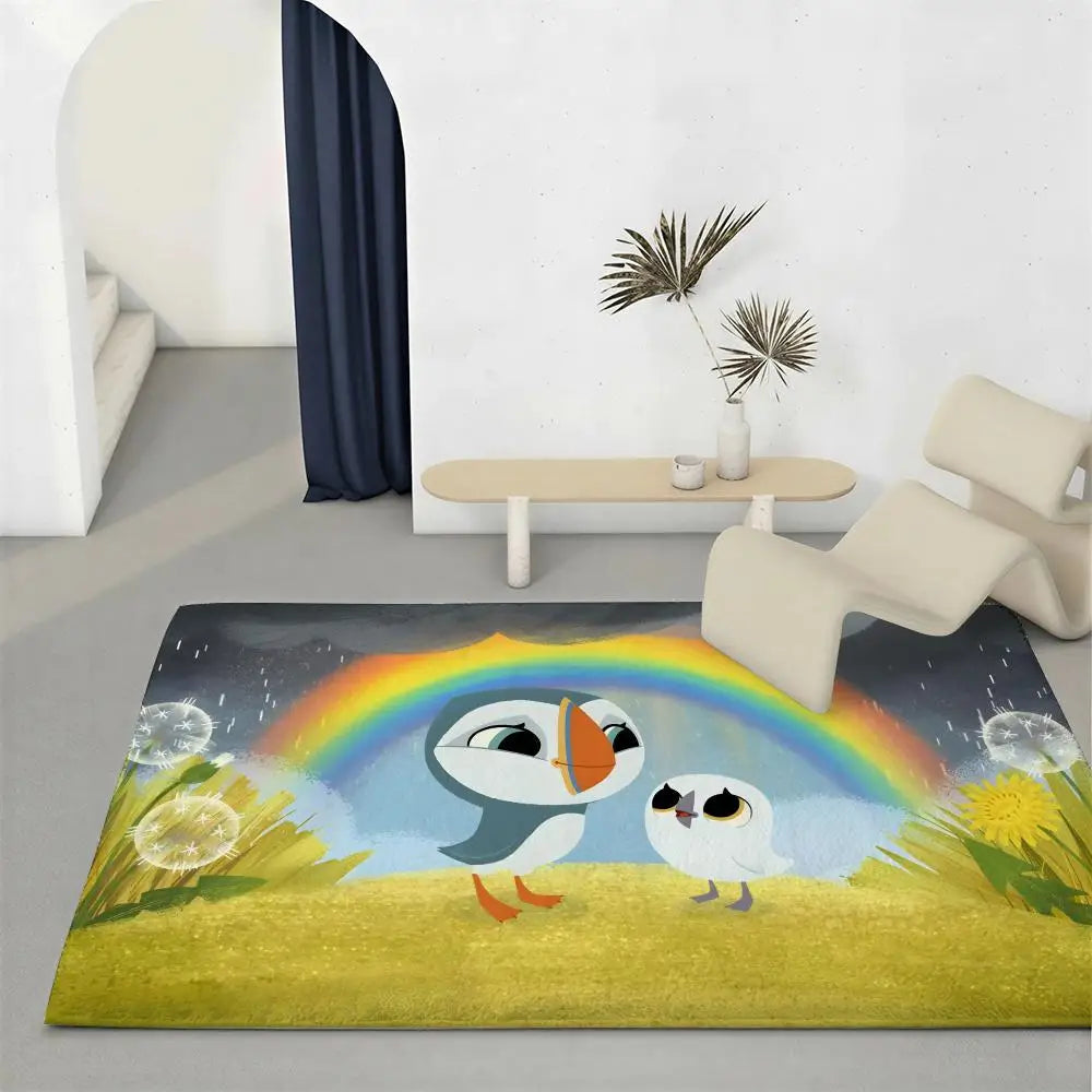 Kids Cartoon Puffin Flannel Floor Rug – Soft Non-Slip Indoor Mat Kids Floor Rug Axl White3 40x60cm