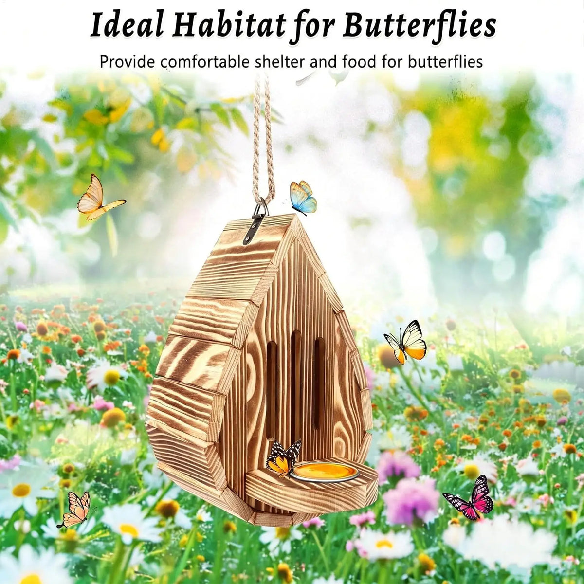 Hanging Wood Butterfly House & Bee Nesting Box – Garden Feeder Butterfly & Bee House Axl