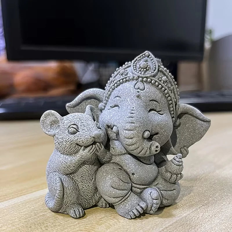 Stone Elephant Prayer Statue – Guardian Home Décor Figure Decorative Figurine Axl