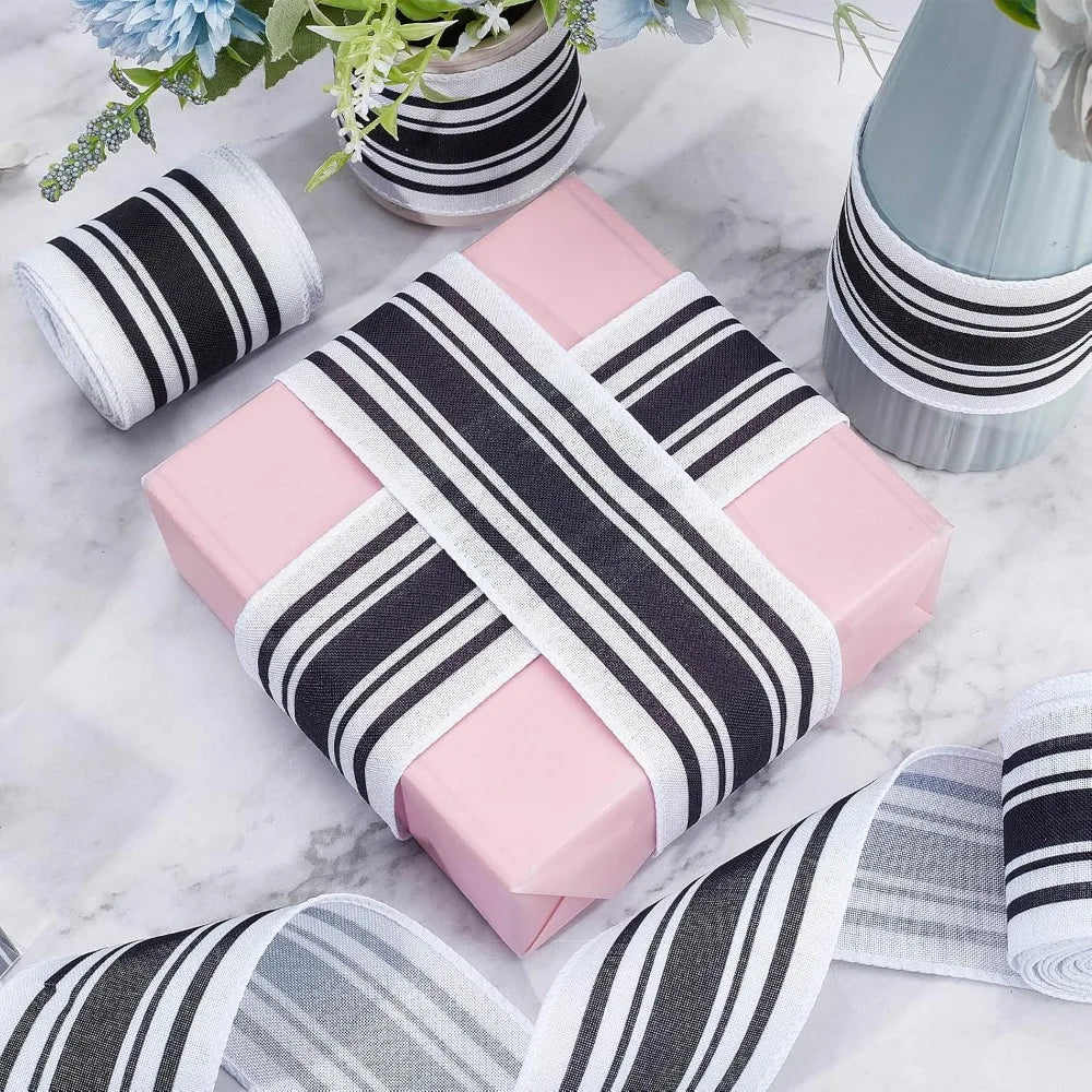 Black Stripe Jacquard Polyester Ribbon 2.5" – 2 Rolls 12 Yards Jacquard Ribbon Axl