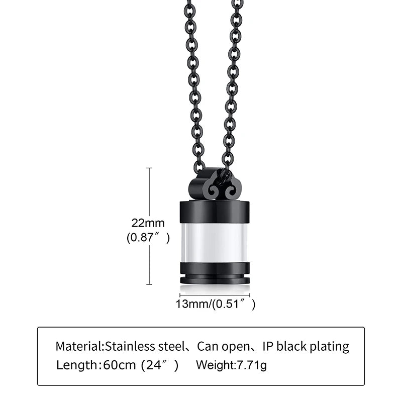 Fillable Glass Tube Urn Necklace – Keepsake Memorial Pendant Memorial Pendant Necklace Axl Black