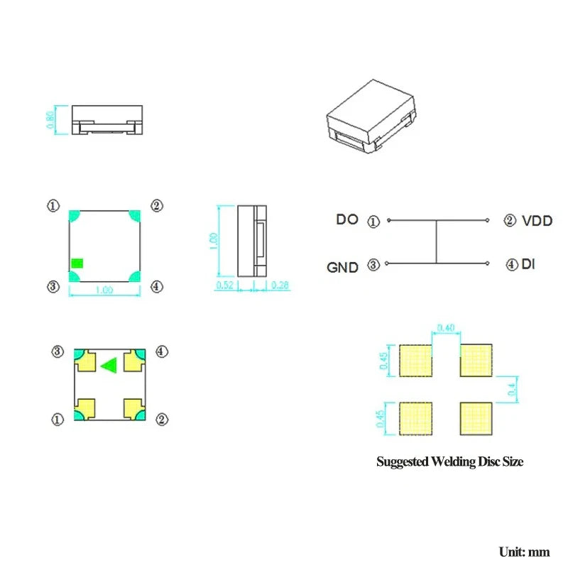 WS2812B 5V Addressable RGB LED SMD Chips – Full Color Pixel Addressable LED Chip Axl 1010 100Pcs