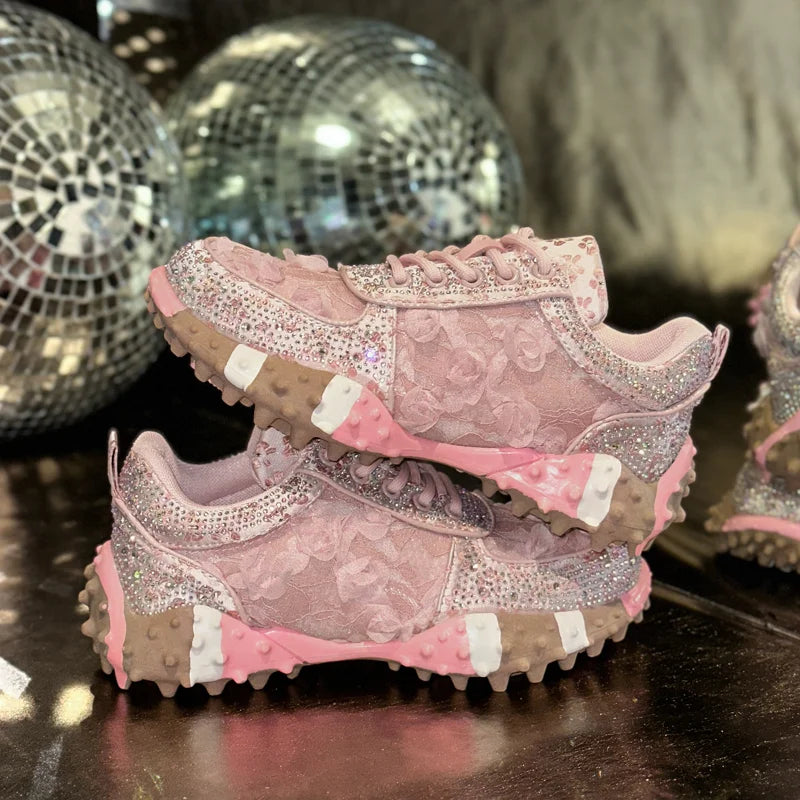 Women's Rhinestone Sneakers – Thick Sole Casual Sport Shoes Women's Fashion Sneakers Axl Pink 43