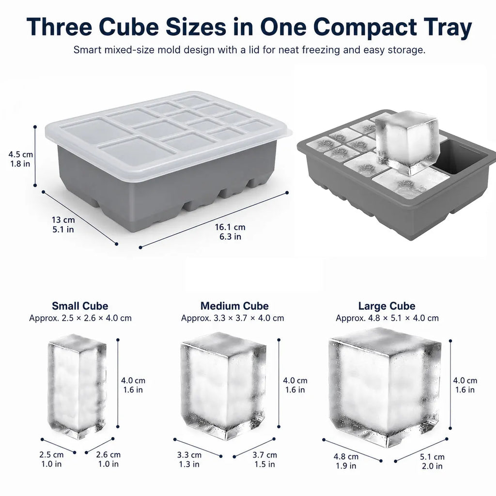 Silicone Ice Cube Tray with Lid – 13-Cavity Stackable Mold Silicone Ice Tray Axl