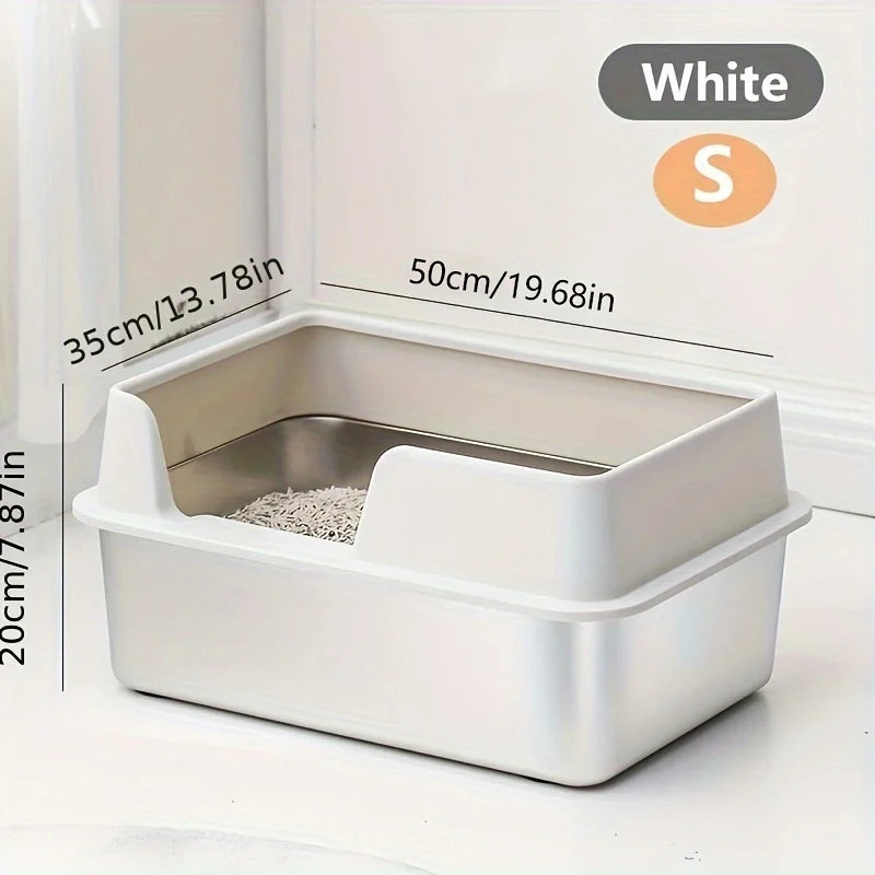 Extra Large Stainless Steel Cat Litter Box – High Wall & Lid Cat Litter Box Axl White S