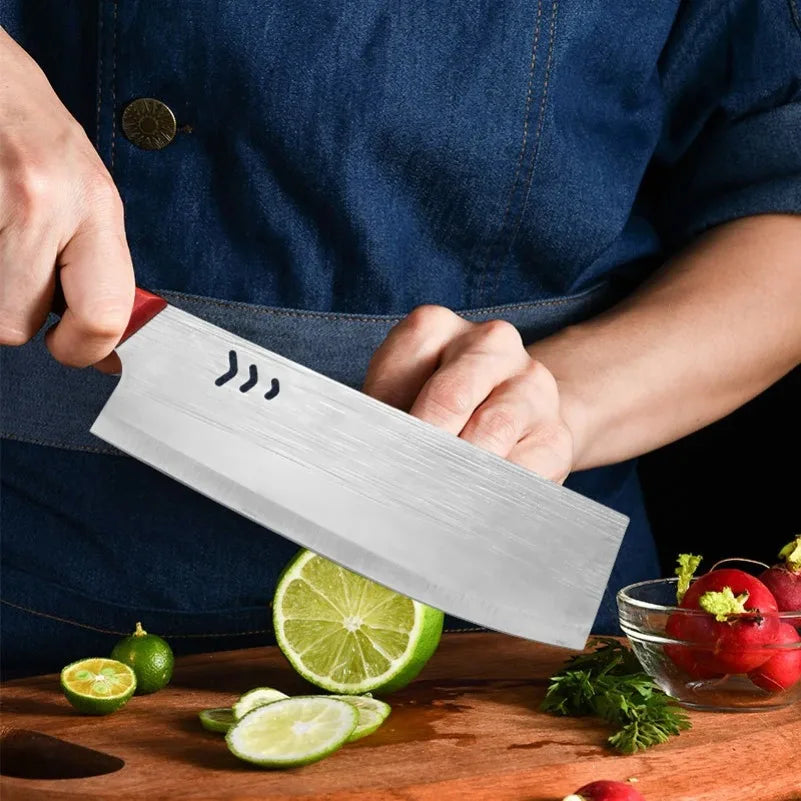 InLeung Stainless Steel Butcher Cleaver – Wooden Handle Chef Knife Butcher Cleaver Knife Axl