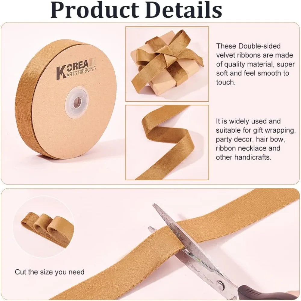Double-Sided Velvet Ribbon Camel 1 Inch 10 Yards | Craft Ribbon Velvet Craft Ribbon Axl