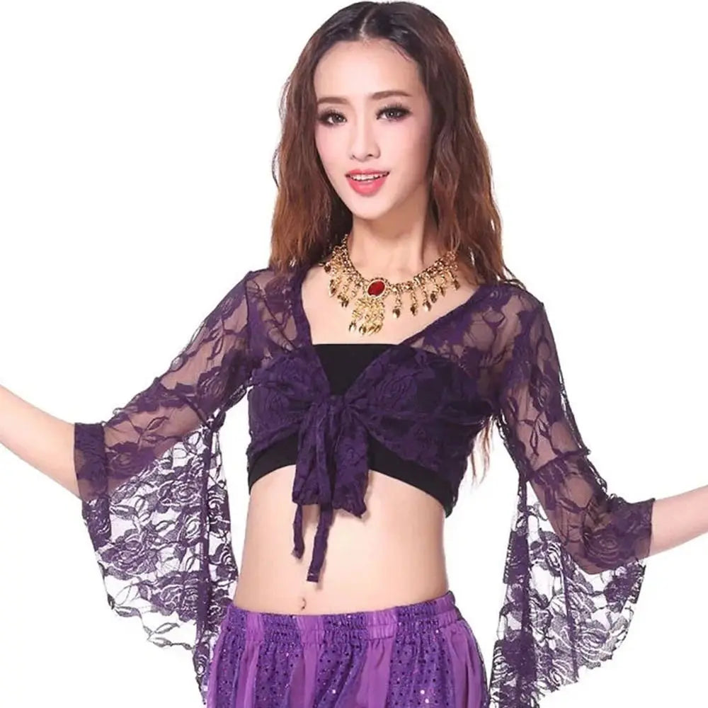 Women's Belly Dance Lace Shrug – Long Sleeve Cardigan Cover Up Dance Lace Shrug Axl Purple