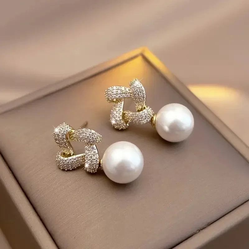 Huitan Pearl & Cubic Zirconia Drop Earrings | Women's Jewelry Drop Earrings Axl E5571