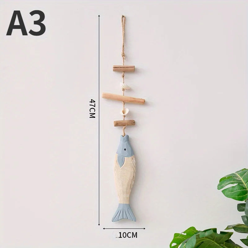 Wooden Fish String Pendant – Carved Sea Fish Hanging Decor Wood Hanging Decor Axl A3