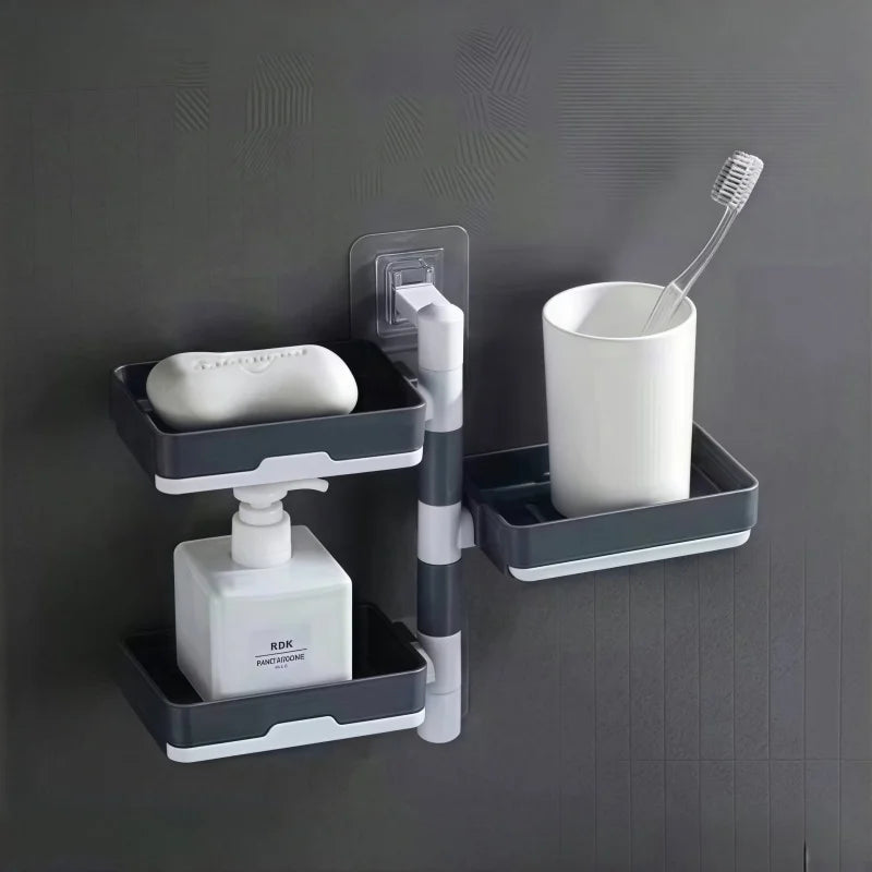 Wall Mounted Rotating Soap Dish – 4-Tier Drain Storage Rack Soap Dish Rack Axl