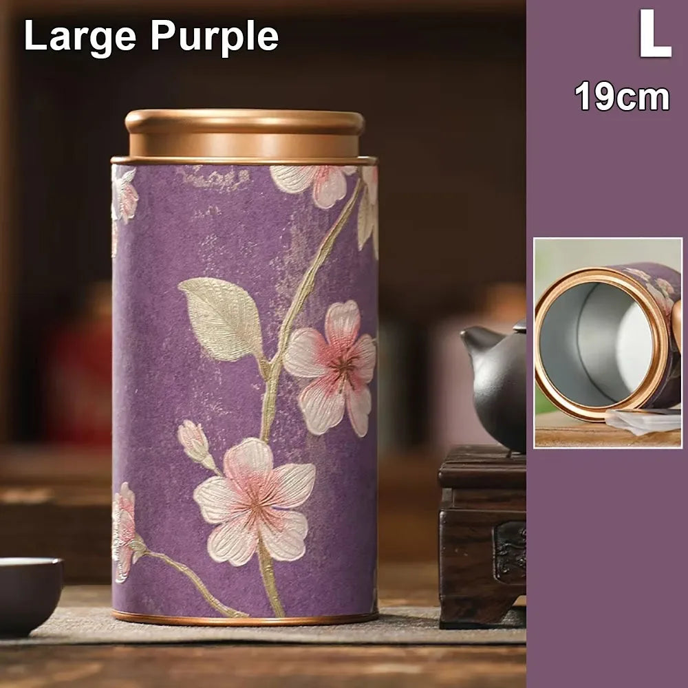 Tinplate Tea Storage Tin Can – Airtight Sealed Jar 10 & 19cm Tea Storage Tin Axl Large Purple
