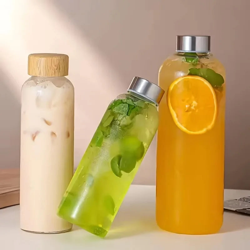 Borosilicate Glass Bottle with Bamboo Lid – Leak-Proof Reusable Glass Water Bottle Axl