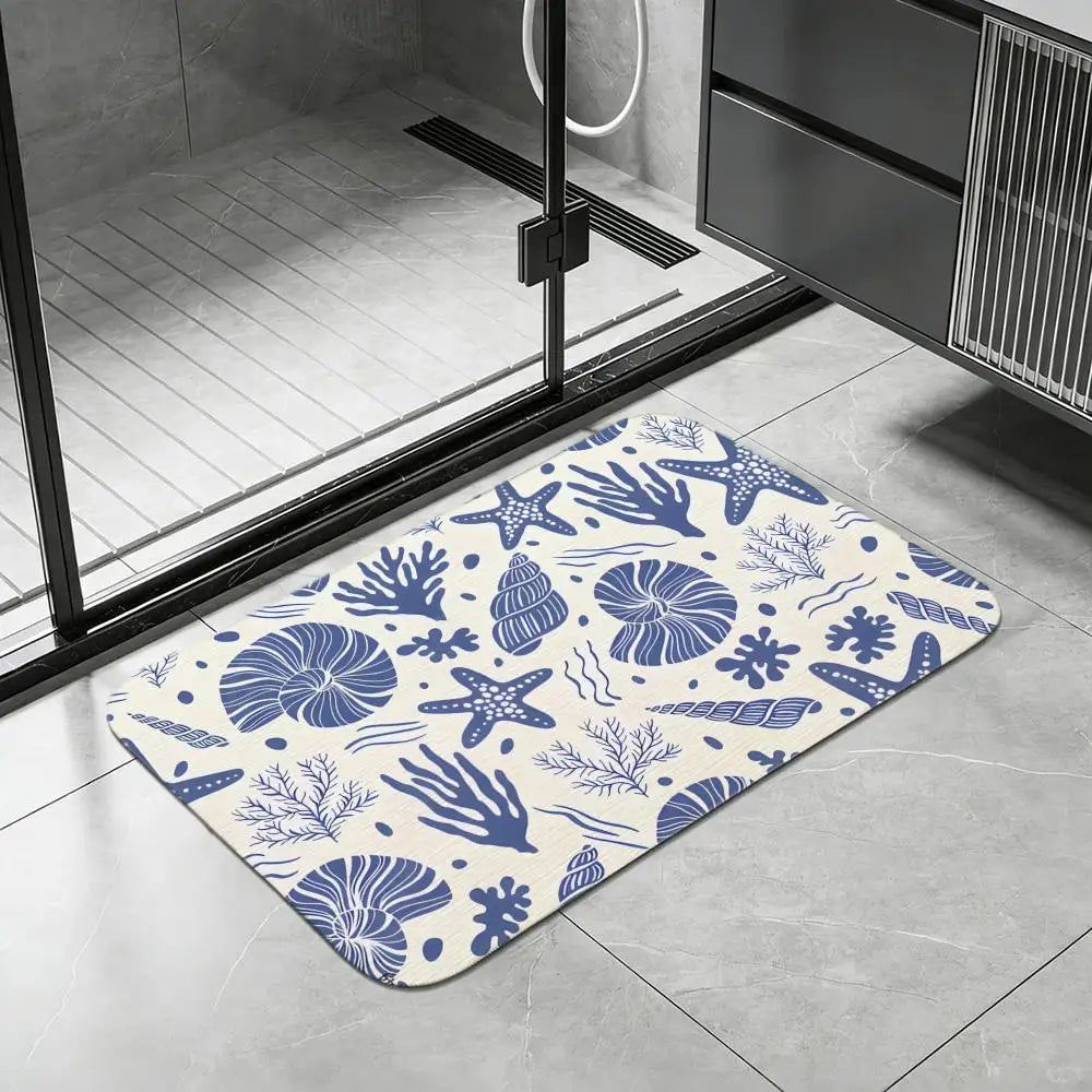 Mediterranean Shell Diatomite Bath Mat – Quick Dry Non-Slip Diatomite Bath Mat Axl White10 50x80cm