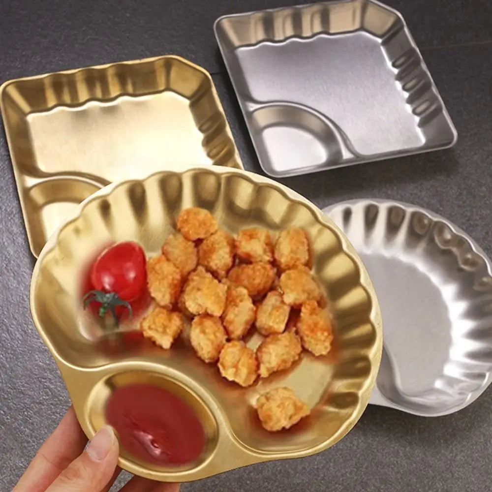 Stainless Steel Snack Plate with Sauce Cup – Gold & Silver Snack Serving Plate Axl