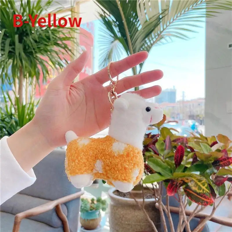 Soft Plush Alpaca Keychain – Cute Stuffed Animal Bag Charm Plush Keychain Charm Axl yellow-b