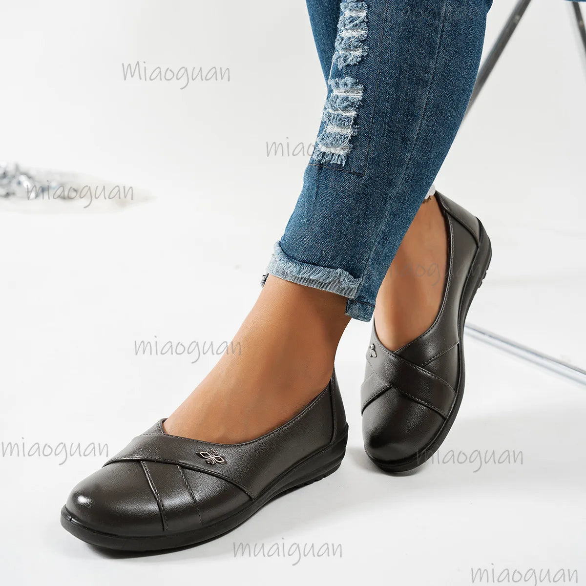 Women's Slip-On PU Leather Loafers – Casual Flat Work Shoes Women's Loafers Axl