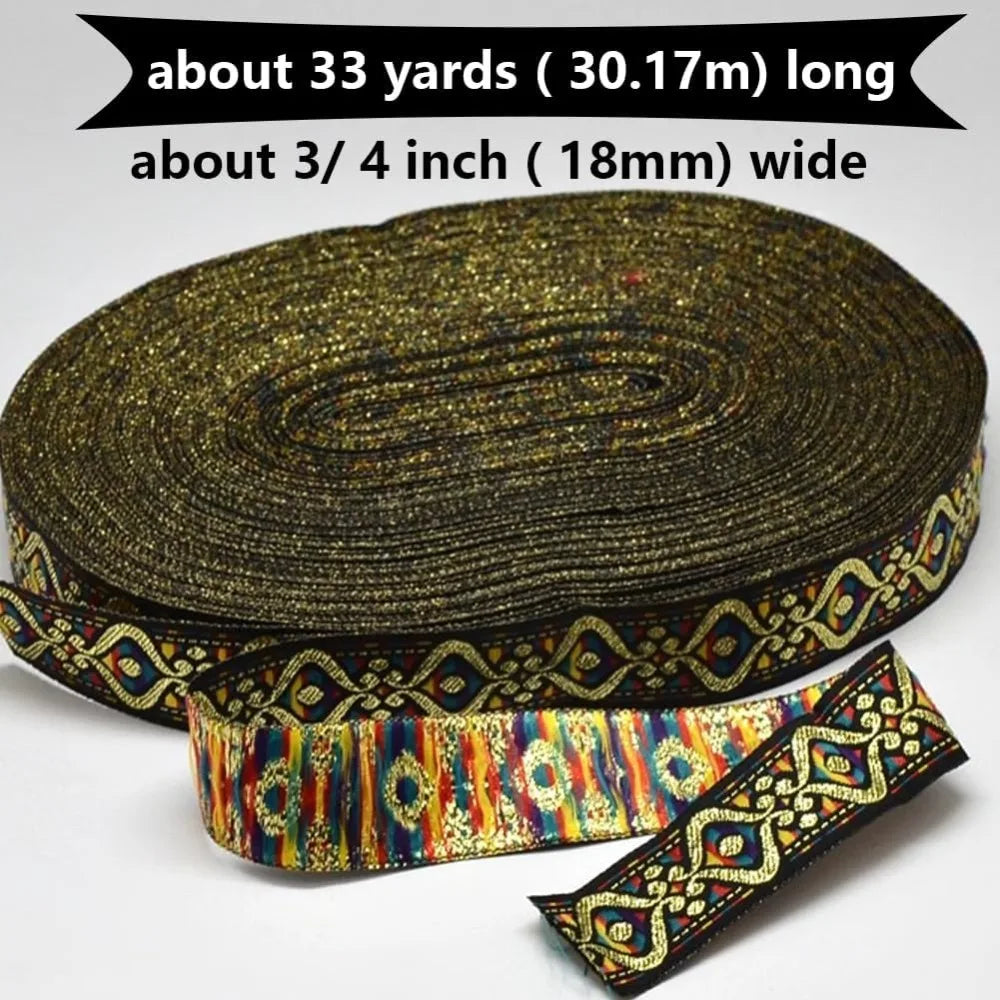 Black Gold Eyes Pattern Jacquard Ribbon 18mm x 33 Yards Jacquard Ribbon Trim Axl