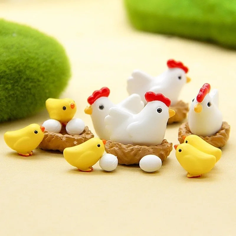 12-Piece Miniature Chicken Family Figurines – Micro Garden Decor Garden Miniature Figurines Axl