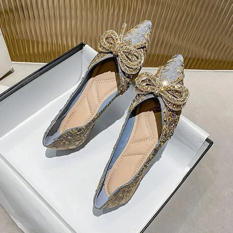 Crystal Bow Pointed Toe Women's Flats – Party & Evening Shoes Women's Flat Shoes Axl Sapphire 41