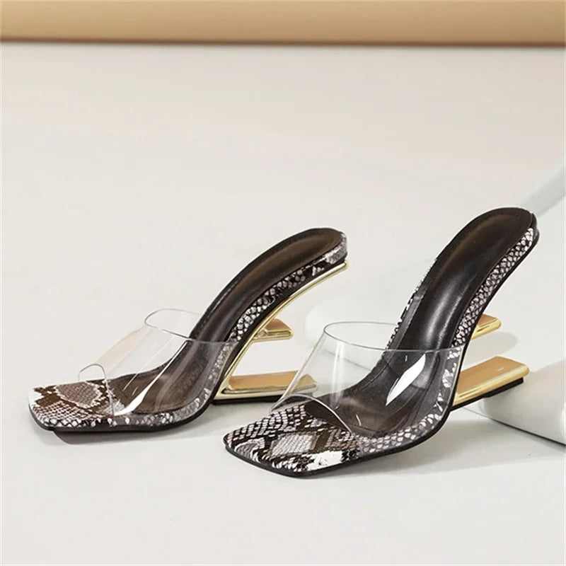 Women's PVC Transparent High Heel Sandals | Square Toe Slides High Heel Sandals Axl Black 35