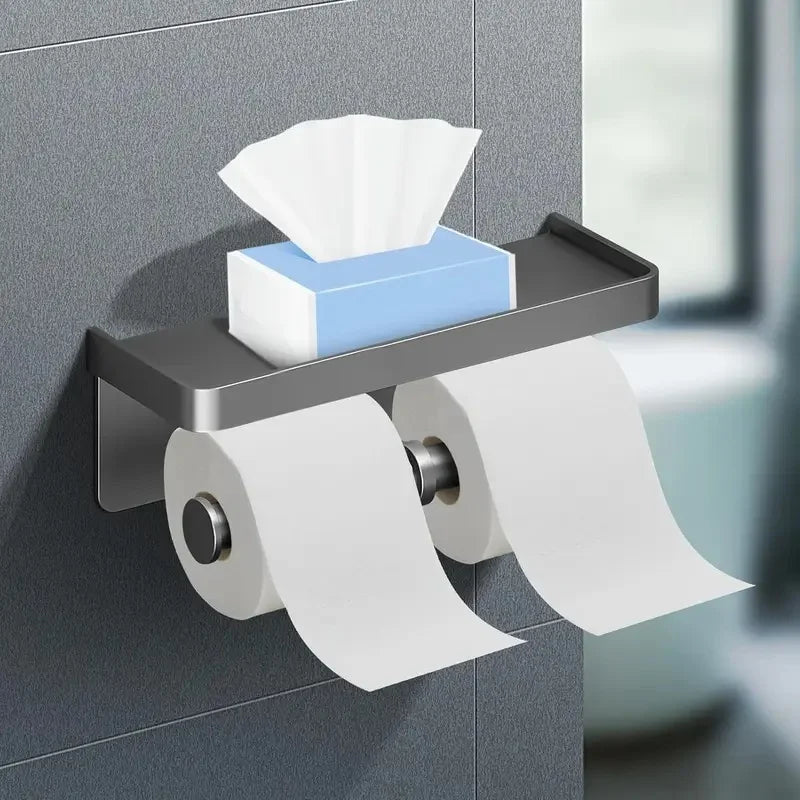 Aluminum Toilet Paper Holder with Storage Shelf | Bathroom Toilet Paper Holder Axl
