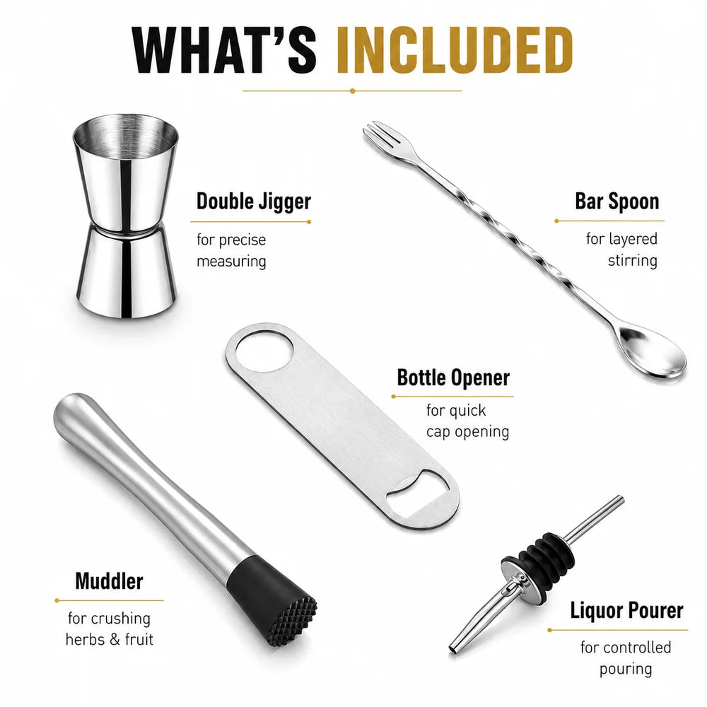 Stainless Steel Cocktail Muddler & Bar Tool Set | 3–9 Piece Bar Tool Set Axl