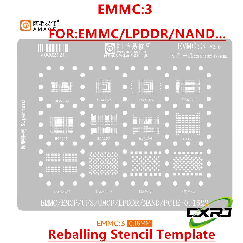 BGA Reballing Stencil – eMMC UFS LPDDR NAND BGA153–BGA297 BGA Reballing Stencil Axl China Mainland