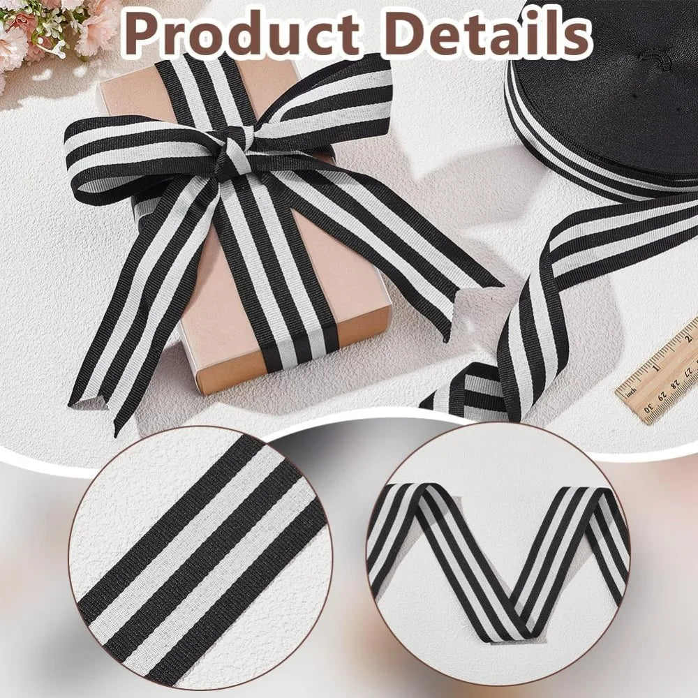 Black & White Striped Grosgrain Ribbon 1.57" – 50 Yards Grosgrain Craft Ribbon Axl