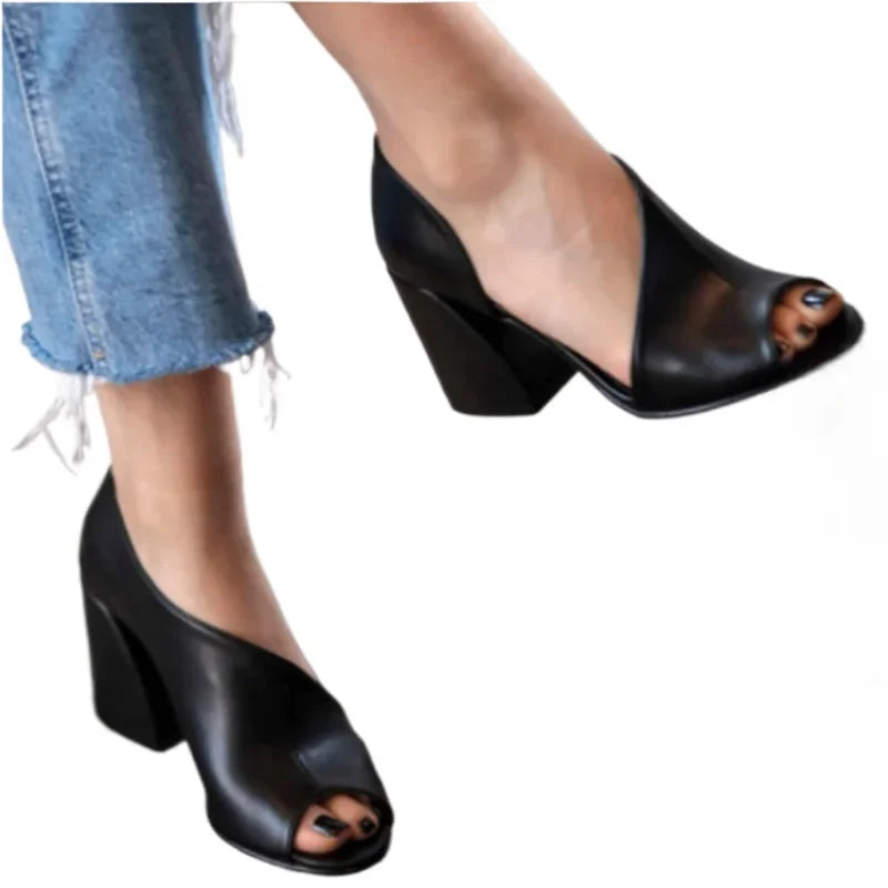 YBQJOO Women's Peep Toe Square Heel Slip-On Sandals Women's Sandals Axl