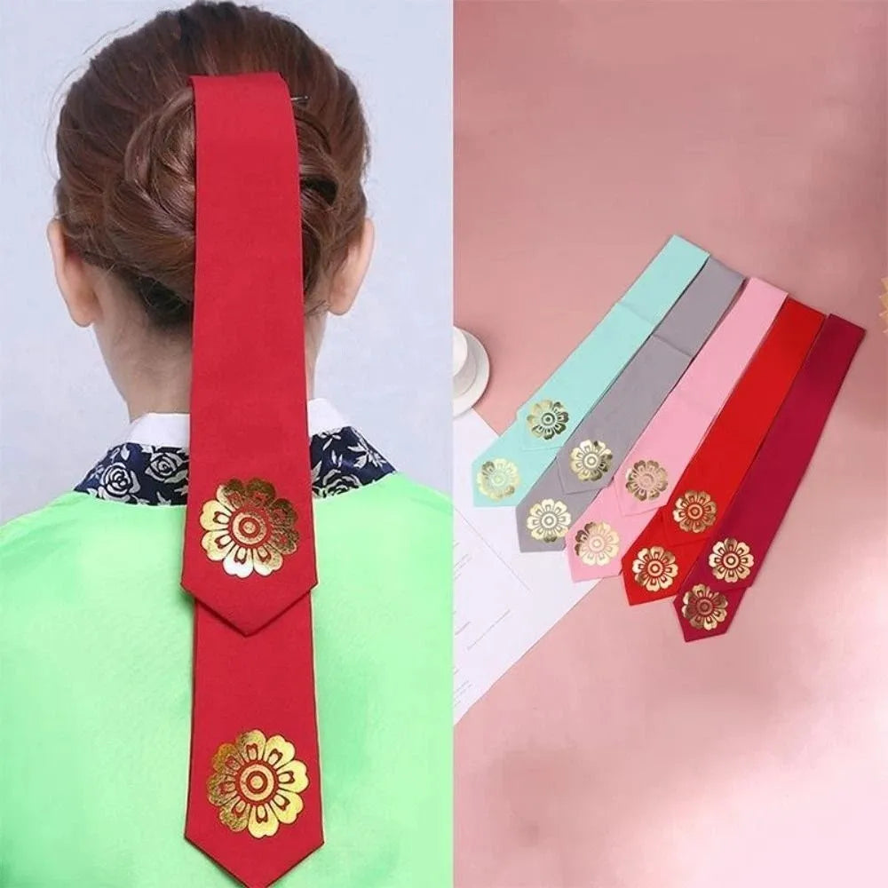 Korean Hanbok Headband – Floral Ribbon Hairband for Dance Costume Costume Headband Axl