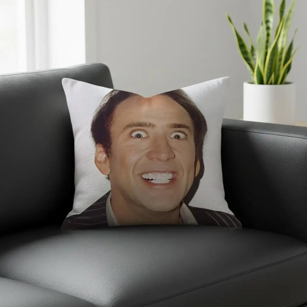 Nicolas Cage Linen Cushion Cover | Novelty Pillow Case Decor Novelty Cushion Cover Axl White2 60X60cm