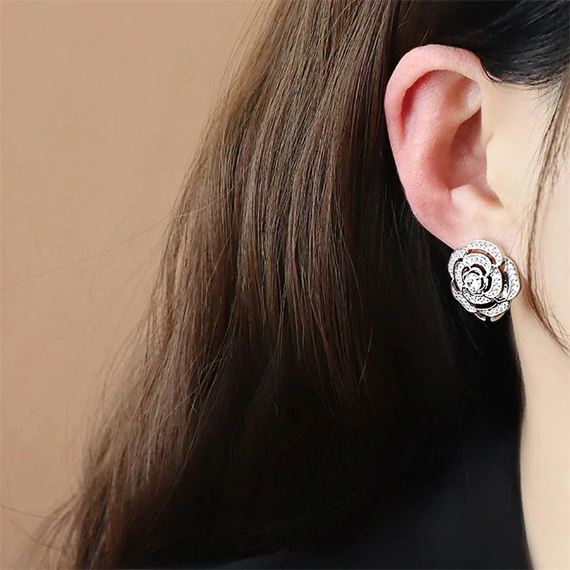 Huitan Flower Hoop Earrings – Cubic Zirconia Women's Jewellery Fashion Hoop Earrings Axl
