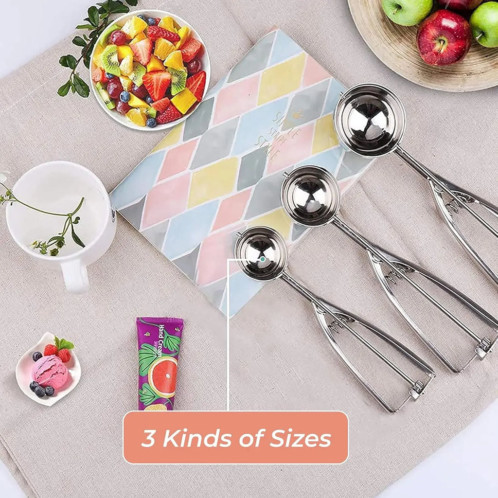 3-Piece Ice Cream Scoop Set – Sharp Blade & Gear Design Ice Cream Scoop Set Axl