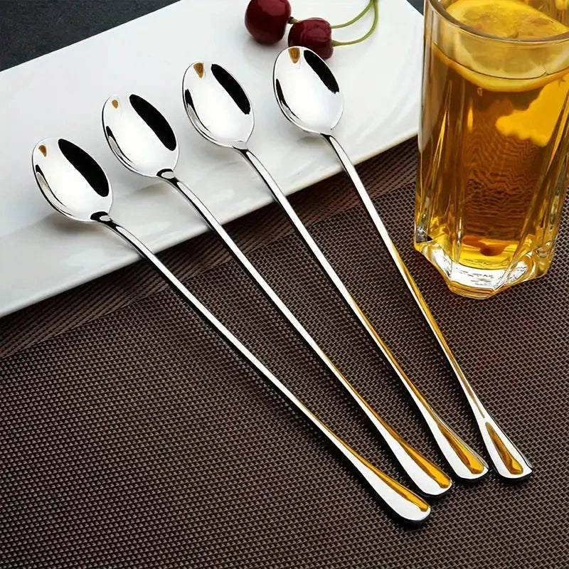 4-Piece Long Handle Stainless Steel Iced Tea & Coffee Spoons Stirring Spoon Set Axl 4pcs