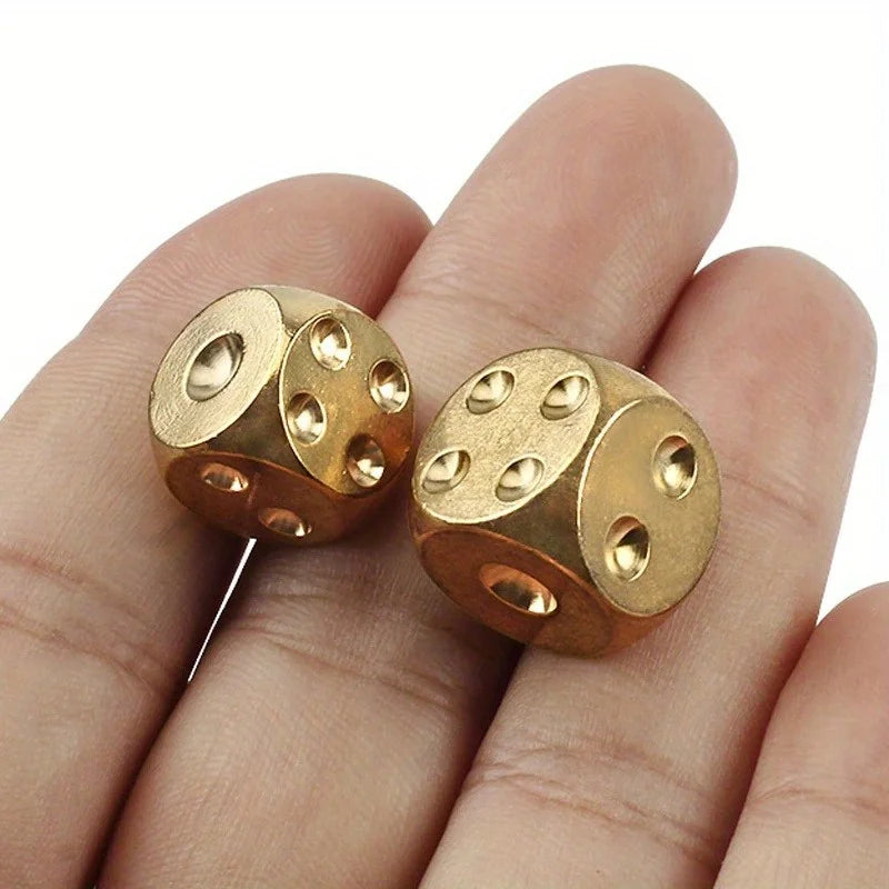 Solid Brass Dice Set 2pcs – 13mm & 15mm Copper Game Dice Brass Dice Set Axl
