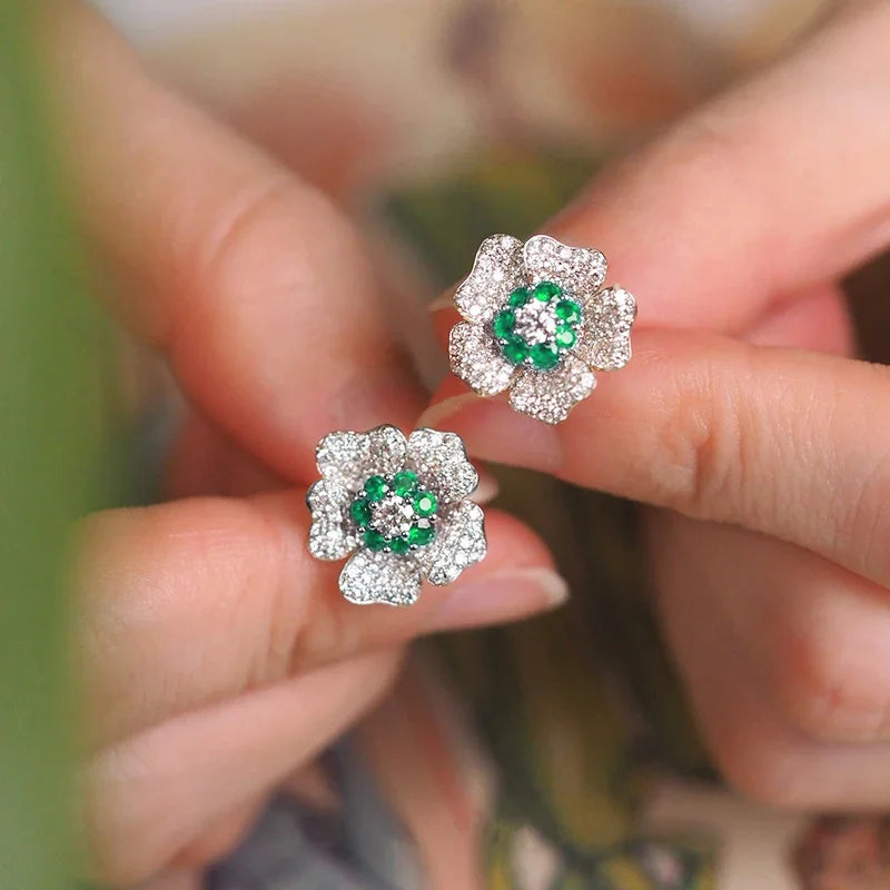 Huitan Red Flower Stud Earrings – Cubic Zirconia Women's Studs Stud Earrings Axl E3307