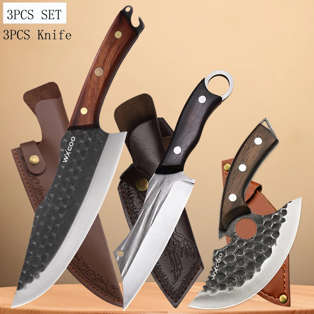 WXCOO High Carbon Forged Meat Cleaver & Chef Knife Set Kitchen Knife Set Axl 3PCS