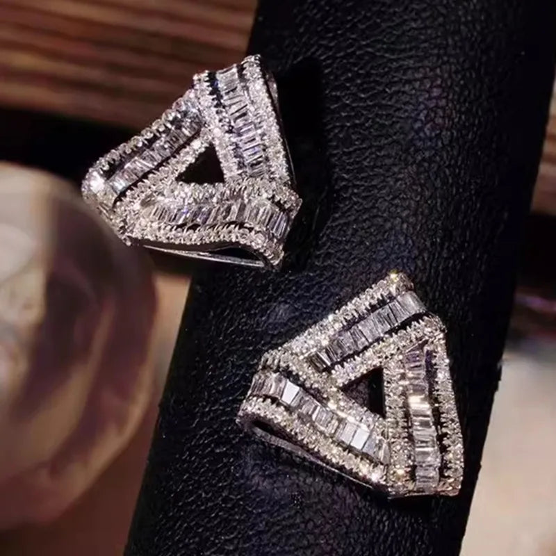 Huitan Triangle Stud Earrings – Geometric Cubic Zirconia Stud Earrings Axl