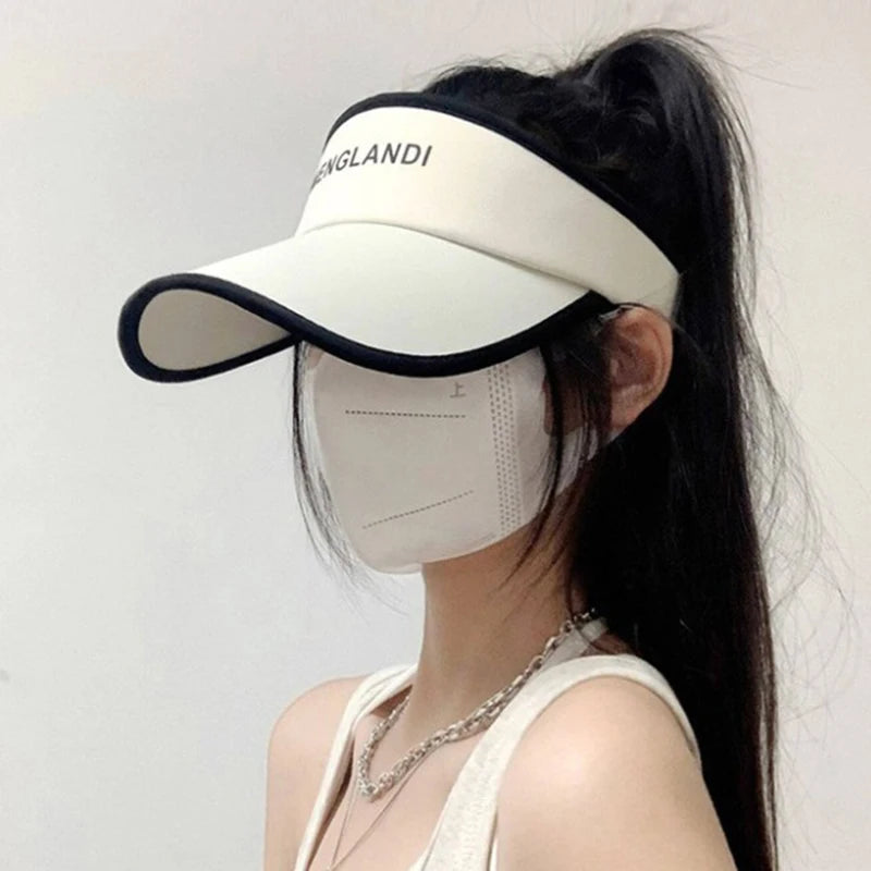 Women's Long Brim UV Visor Cap – Open Top Summer Sports Hat Sun Visor Cap Axl