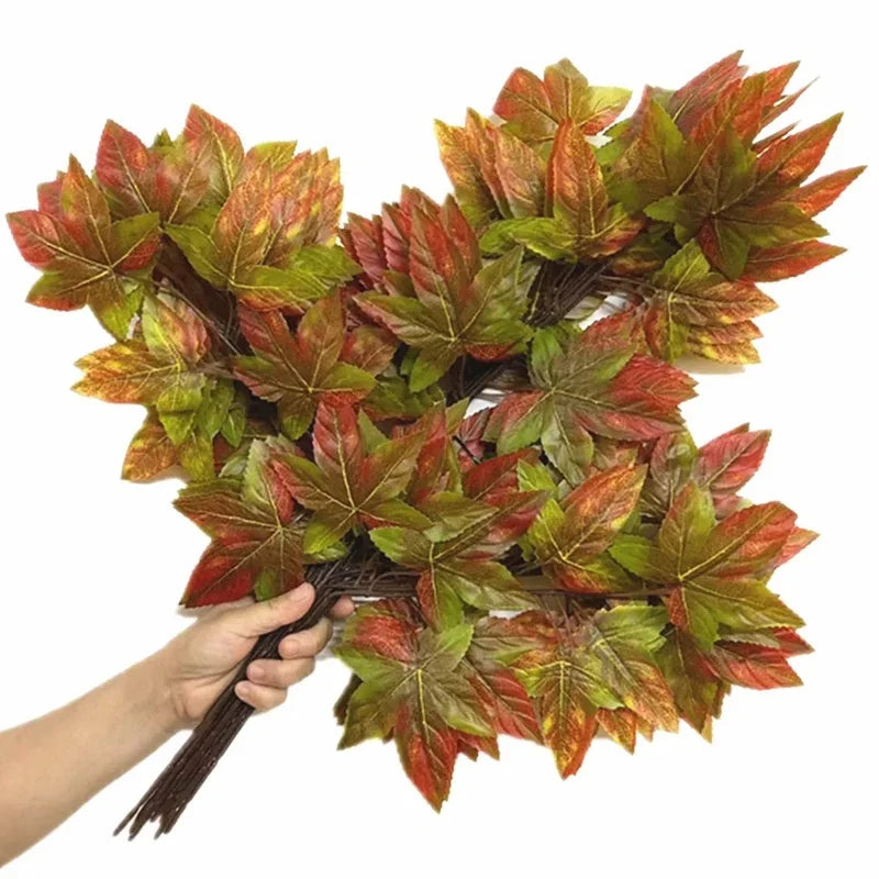 Artificial Banyan Maple Mango Leaf Stems | 12pc Fake Foliage Artificial Foliage Stems Axl