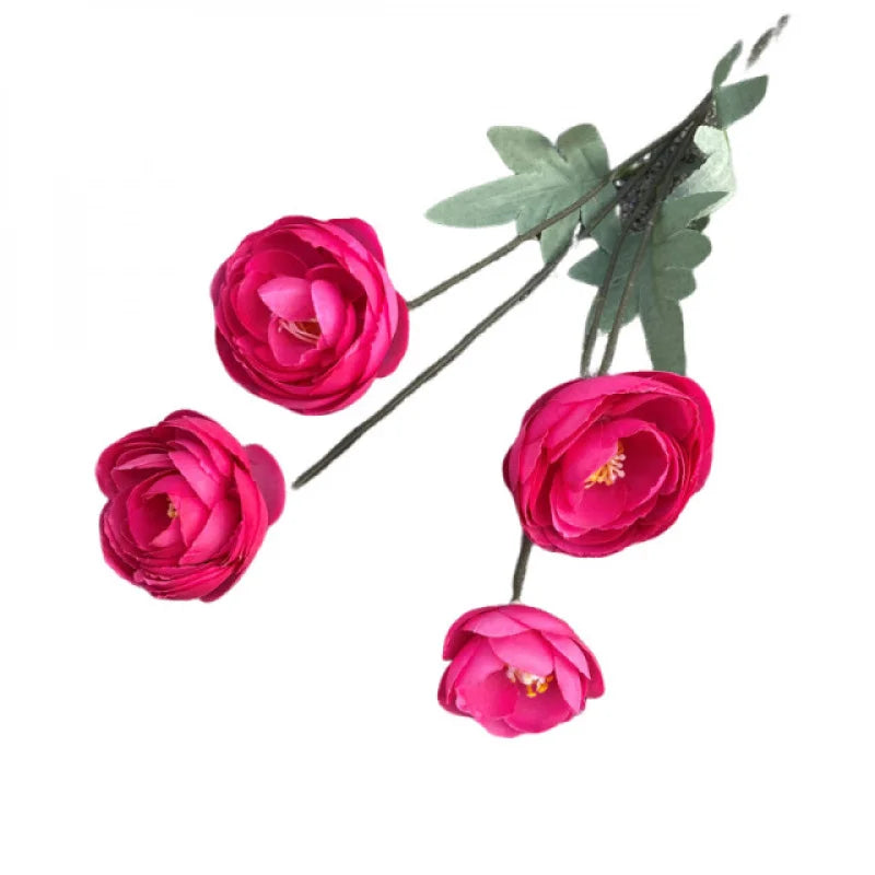 6pcs Artificial Ranunculus Flower Branches – 4-Head Tea Rose Artificial Flower Stems Axl