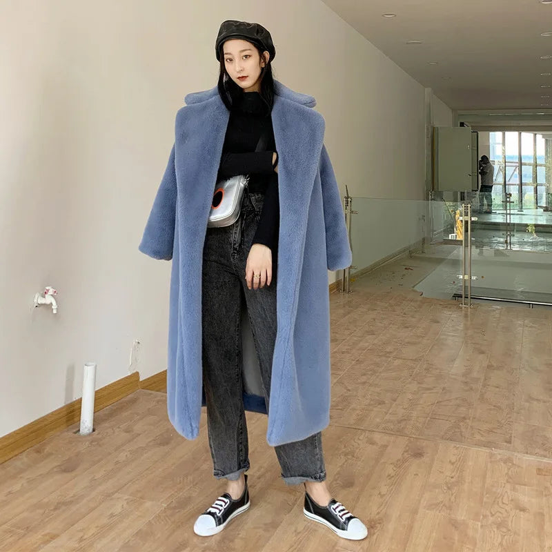 Women's Faux Fur Long Plush Coat – Plus Size S–5XL Winter Faux Fur Coat Axl
