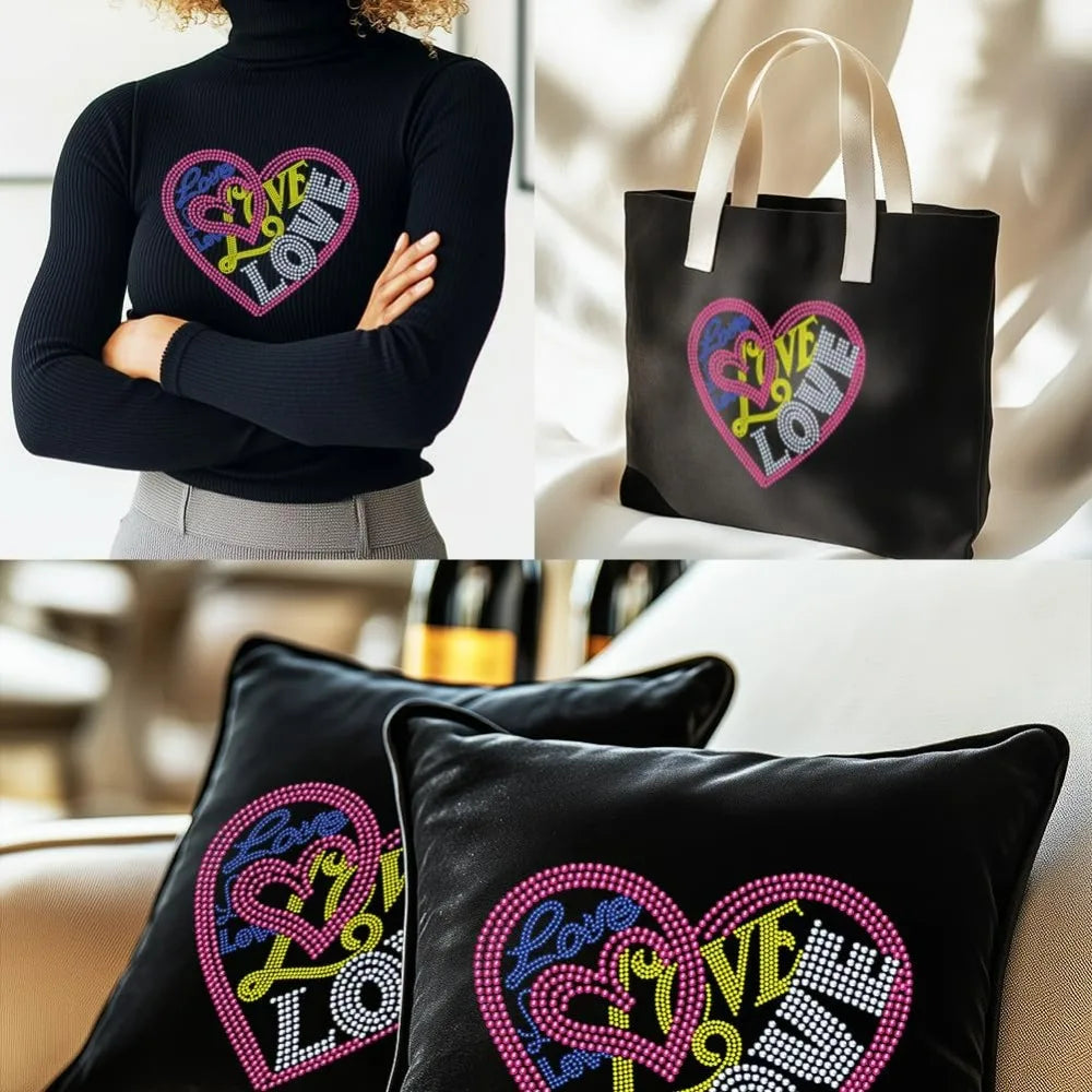Love Heart Rhinestone Iron-On Patch – Bling Heat Transfer Decal Iron-On Rhinestone Patch Axl